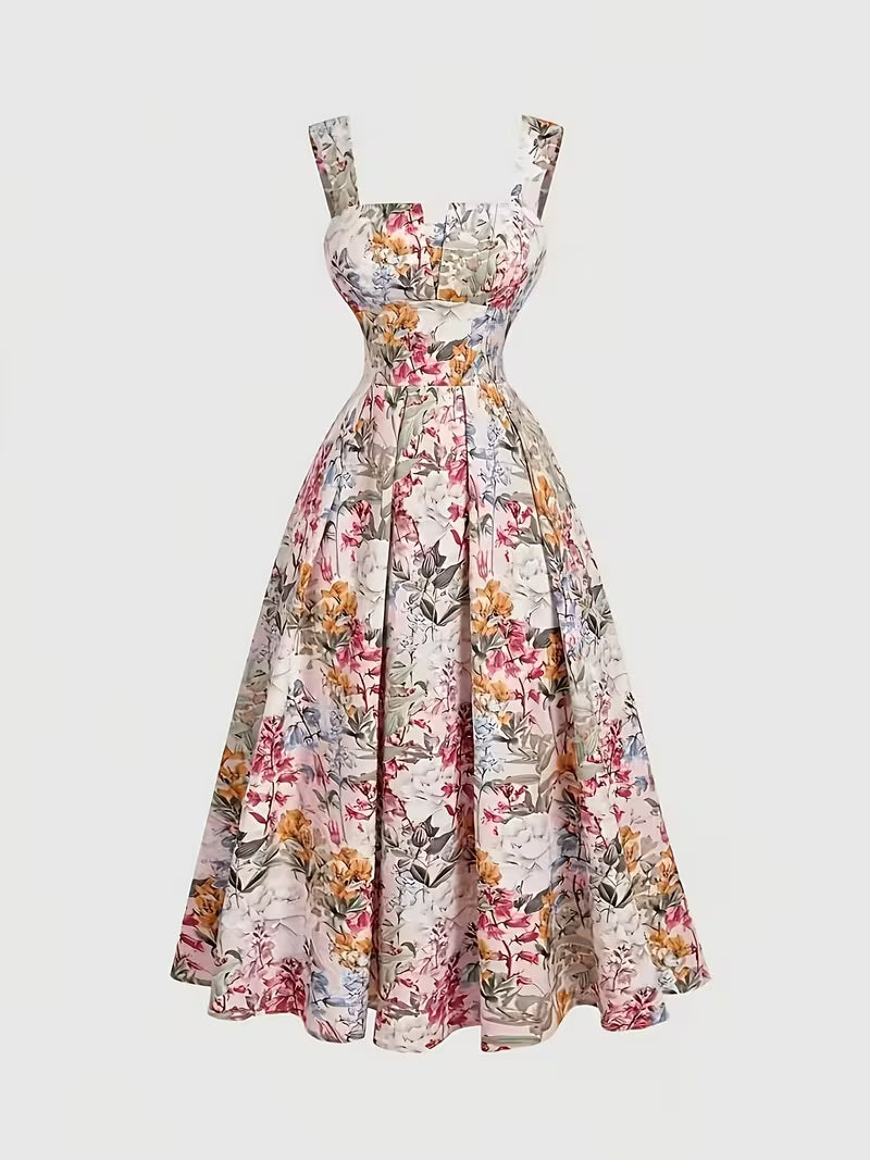 Women's Premium Floral Tie Strap Midi Dress