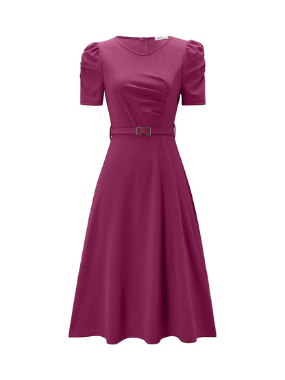 Women's Elegant V-Neck Ruffle Midi Dress with Waist Belt