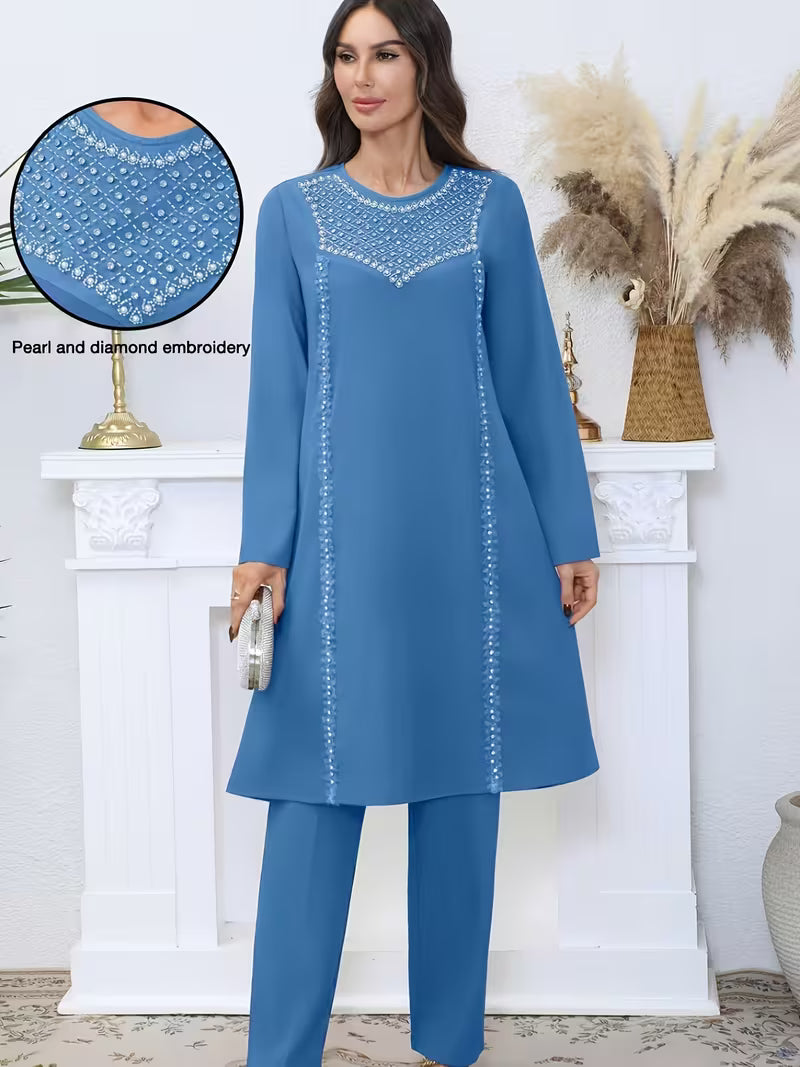 Luxury Pearl Sequin Abaya 2-Piece Set