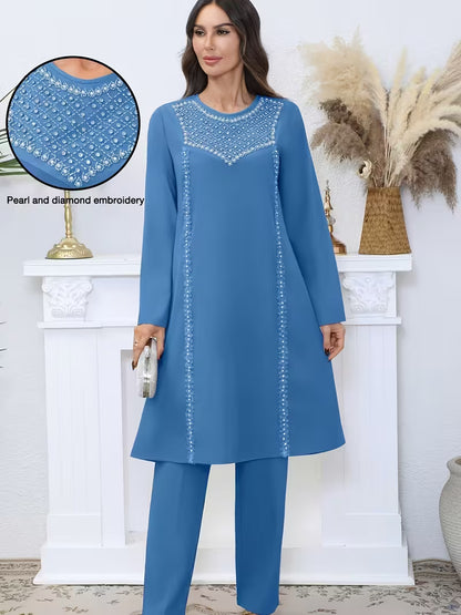 Luxury Pearl Sequin Abaya 2-Piece Set