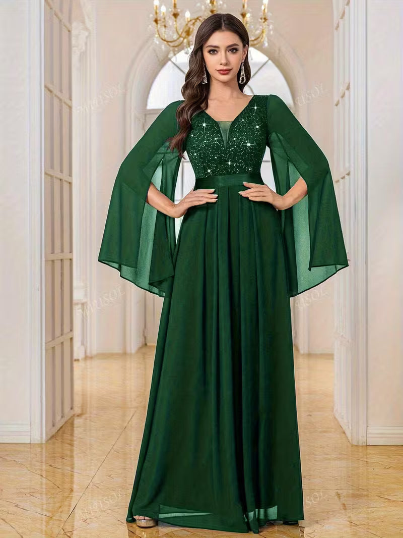 Royal Pearl Sequin Evening Gown