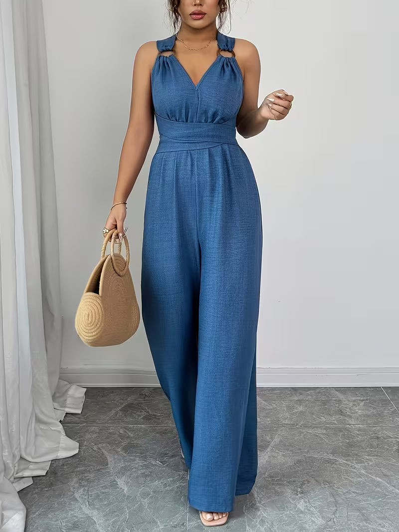 Elegant Cross-Back Wide Leg Jumpsuit for Women – Sleeveless Backless Casual Party Romper