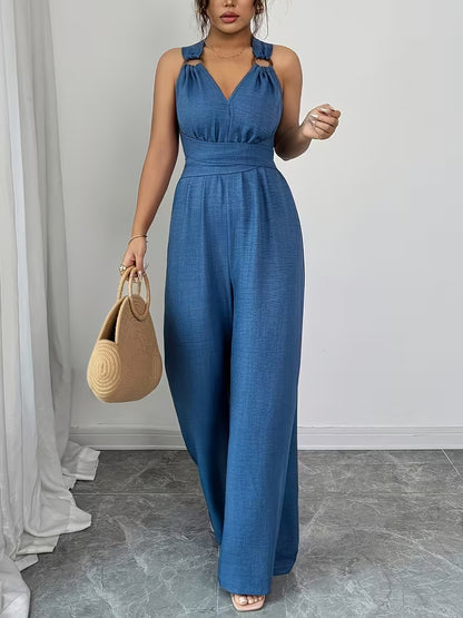 Elegant Cross-Back Wide Leg Jumpsuit for Women – Sleeveless Backless Casual Party Romper