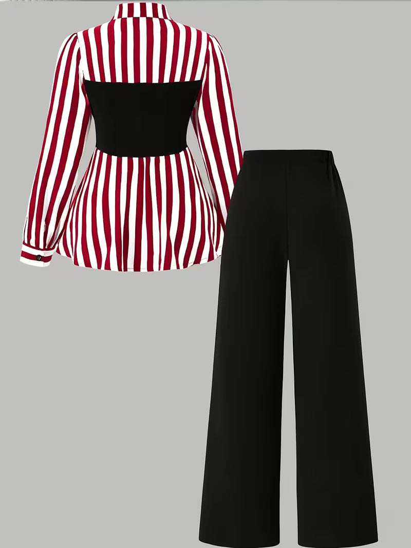 Women's Elegant Long Sleeve Top & Pants Set