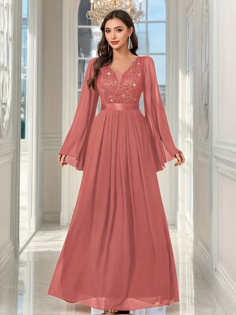 Royal Pearl Sequin Evening Gown
