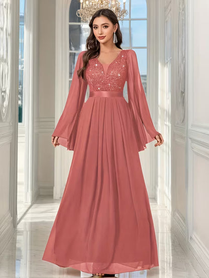 Royal Pearl Sequin Evening Gown