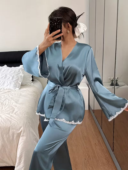 Women's Lace Trim 2-Piece Robe Set | Elegant Luxury Sleepwear