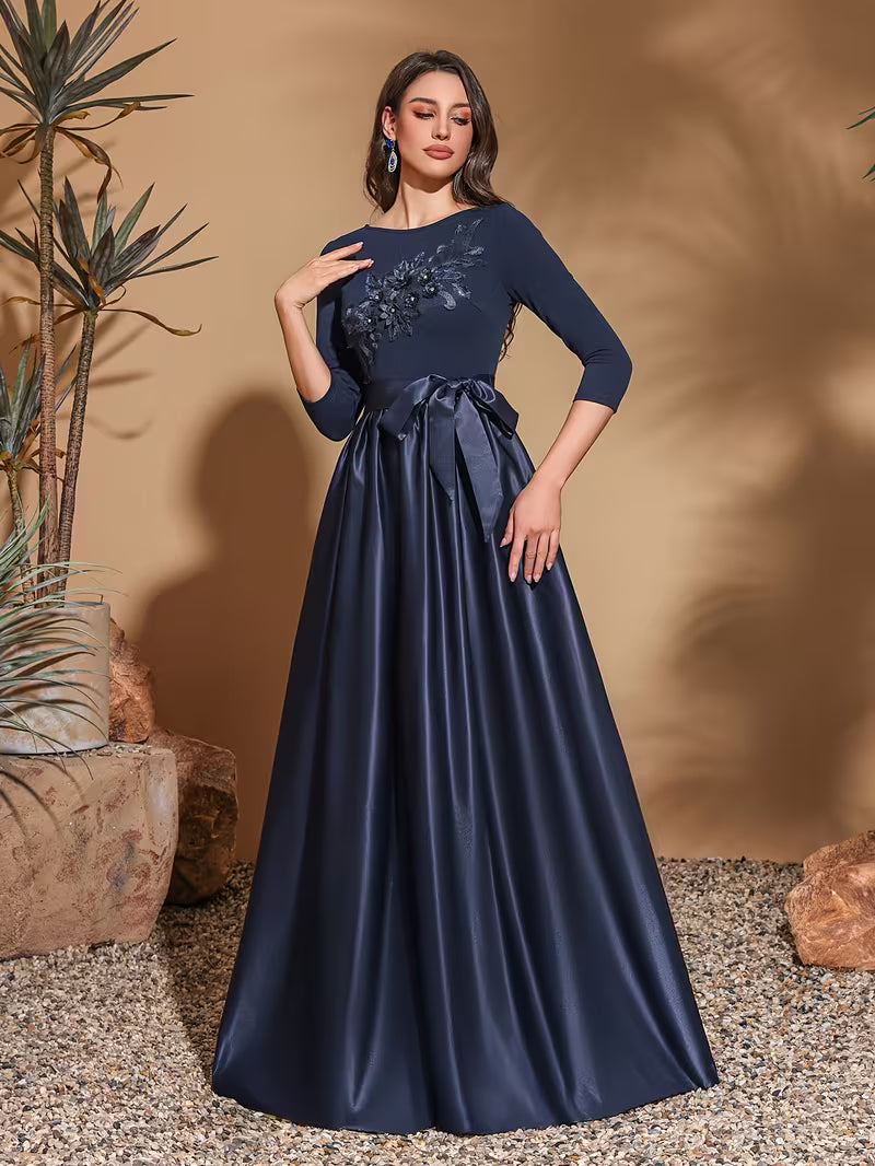 Elegant Bow Belt Mid-Length Evening Dress