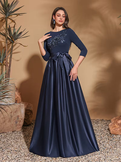 Elegant Bow Belt Mid-Length Evening Dress