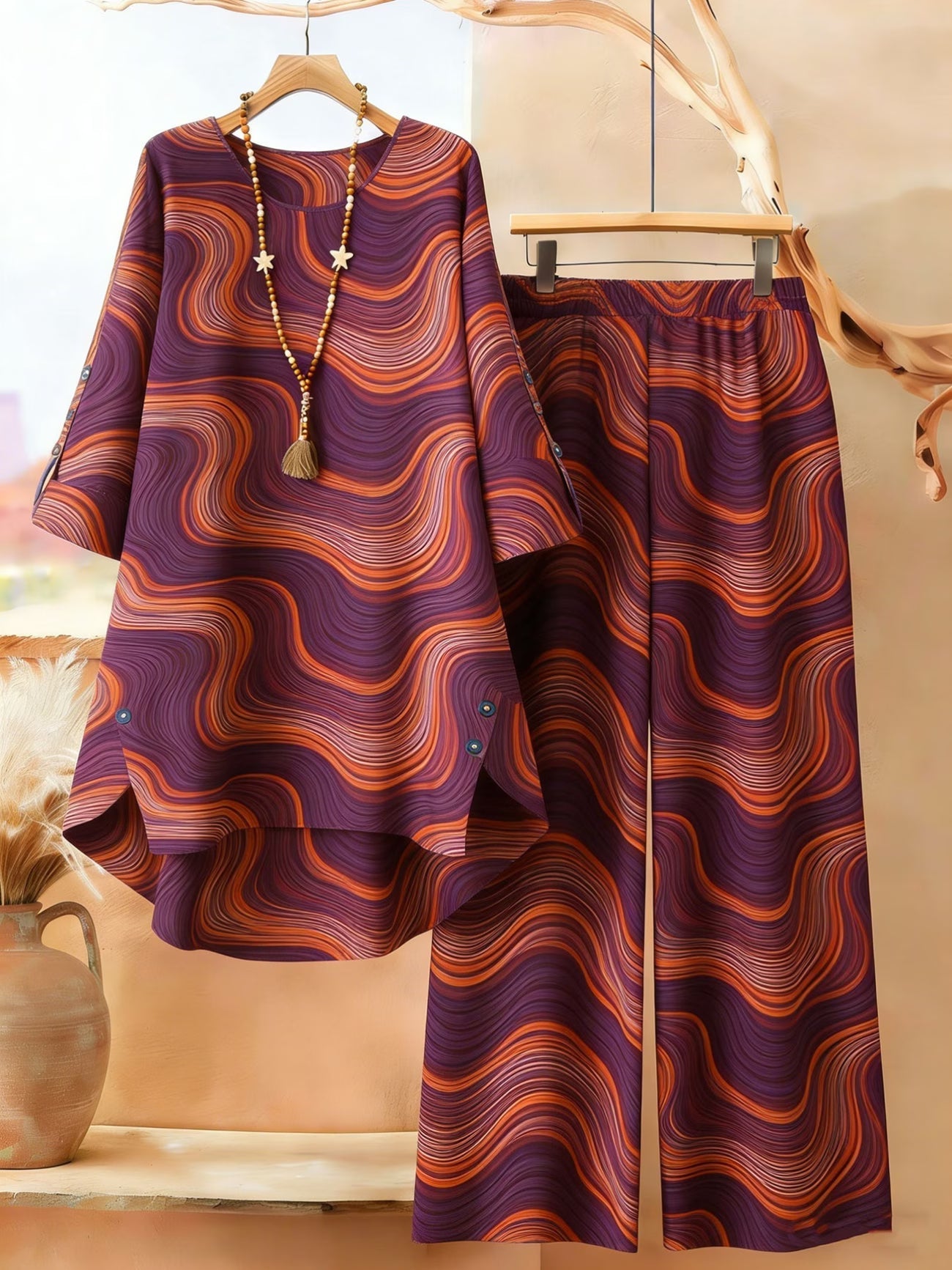 Elegant Botanical Print 2-Piece Women’s Co-Ord Set