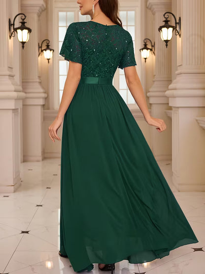 Women's Lace Round Neck Maxi Dress | Formal Party Wear