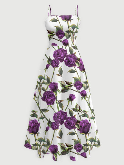 Elegant Women's Vintage Artistic Floral Print Dress Set