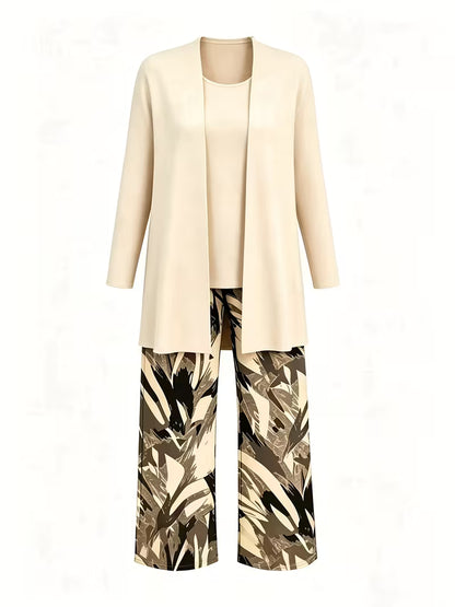 Women's 3-Piece Printed Co-Ord Set | Cardigan, Tank Top & Wide-Leg Pants