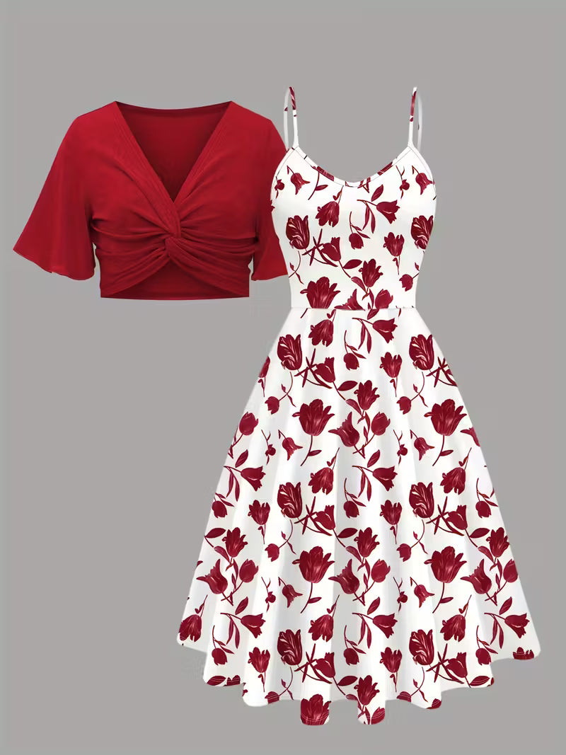Women's New Summer Fashion Printed 2pcs Dress Set