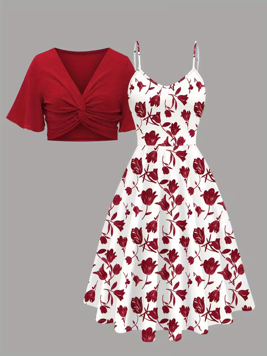 Women's New Summer Fashion Printed 2pcs Dress Set