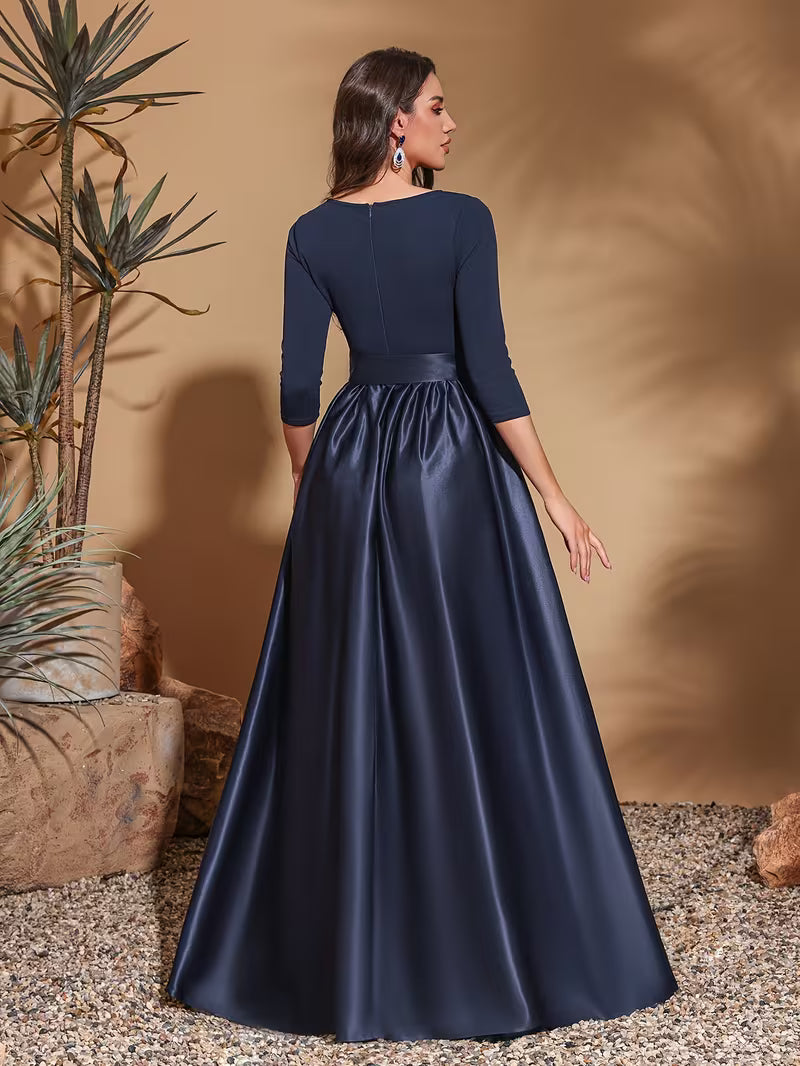 Elegant Bow Belt Mid-Length Evening Dress