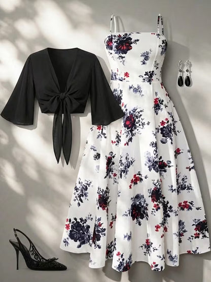 Women's New Summer Fashion Printed 2pcs Dress Set