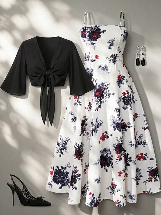 Women's New Summer Fashion Printed 2pcs Dress Set