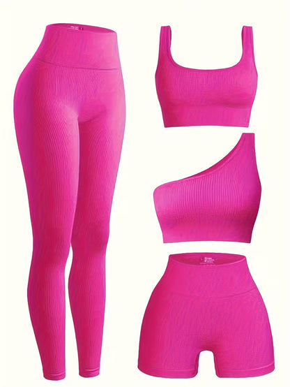 4-Piece Seamless Ribbed Activewear Set