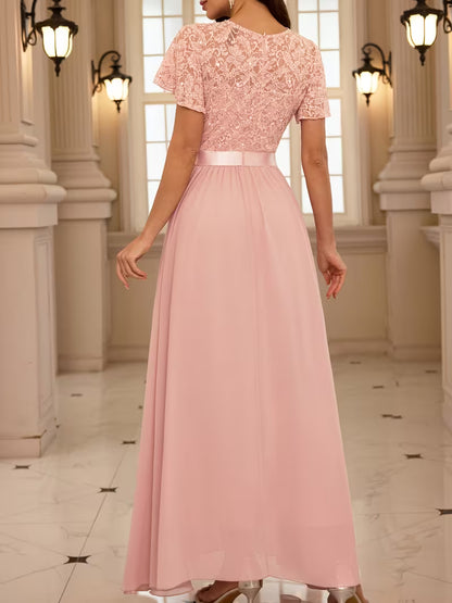 Women's Lace Round Neck Maxi Dress | Formal Party Wear