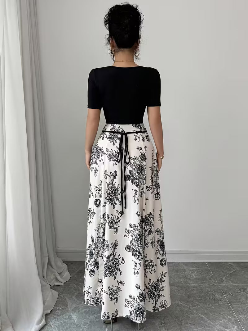 Women's Premium Printed Crop Top & Maxi Skirt Set