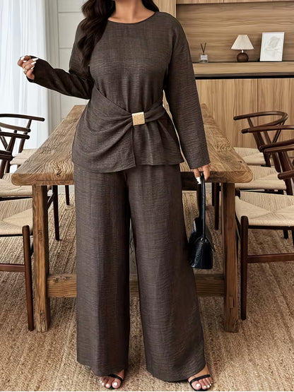 Women's Premium Textured Top & Wide Leg Pants Set