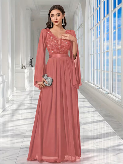 Royal Pearl Sequin Evening Gown