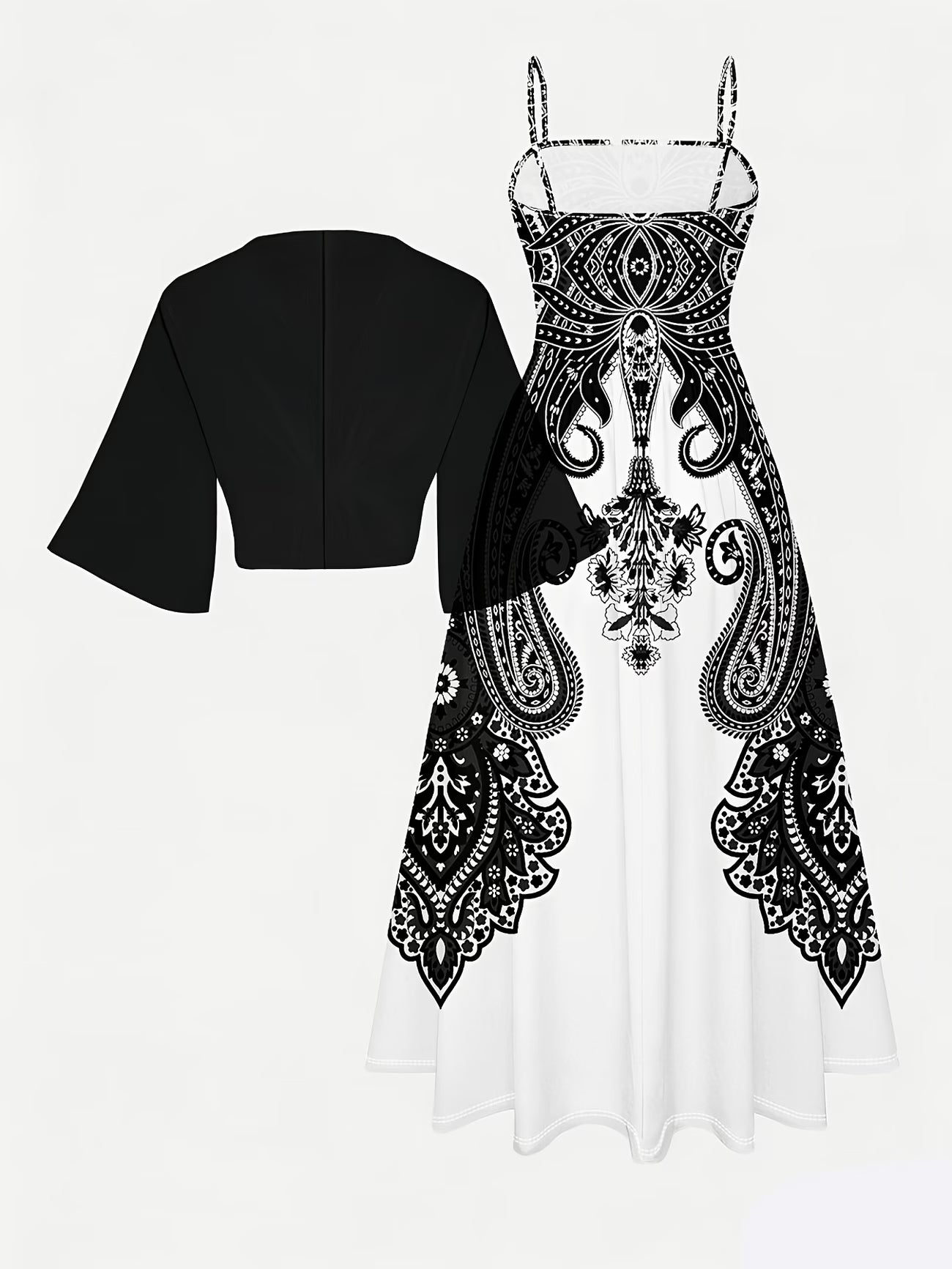 Elegant Women's Vintage Artistic Floral Print Dress Set