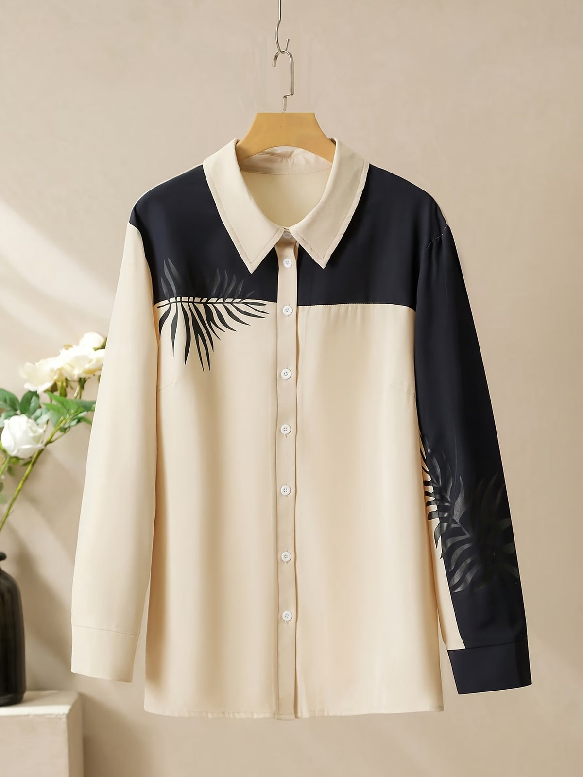 Women’s Solid Button-Down Shirt & Pant Set