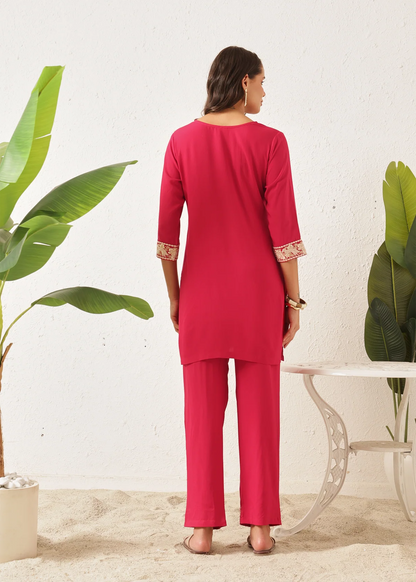 Women's Embroidered Tunic & Straight Pants Set