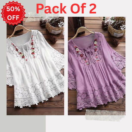 Pack of 2 Women's Premium Embroidered Casual Tops