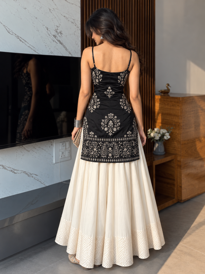 Women’s Embroidered Kurti & Flared Skirt Set