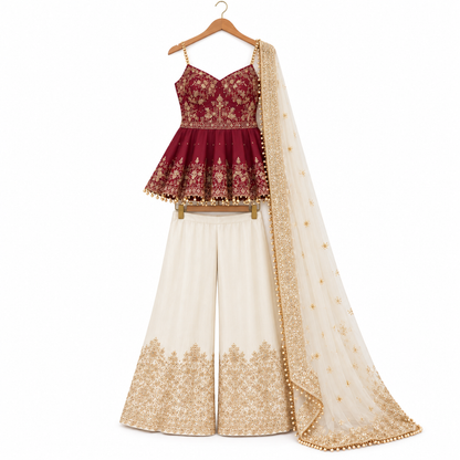 Women’s Embroidered Peplum Sharara Set