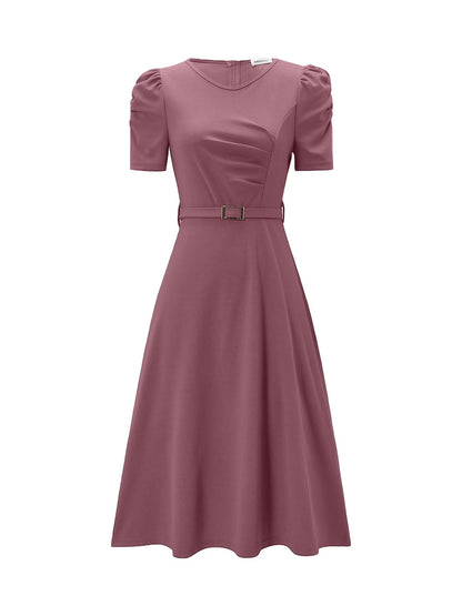 Women's Elegant V-Neck Ruffle Midi Dress with Waist Belt