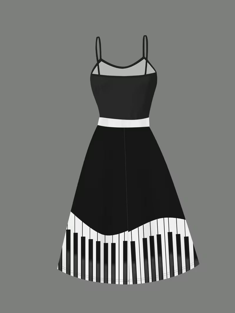 Women's 3D Geometric Print Coat & Dress Set | Elegant Black & White Gradient Outfit