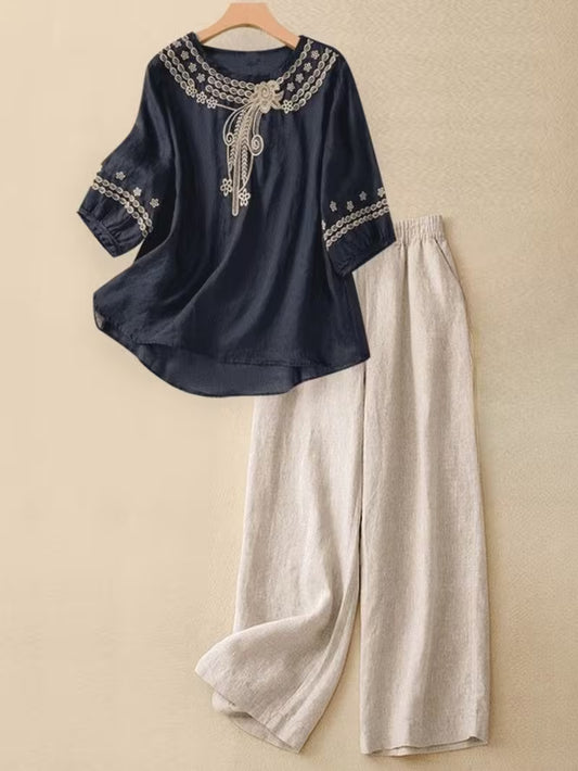Women's Embroidered Loose Fit Outfit Set