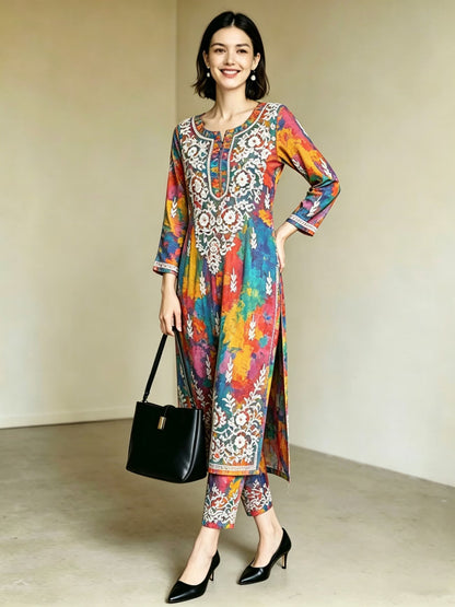 Elegant Embroidered Kurta Co-Ord Set