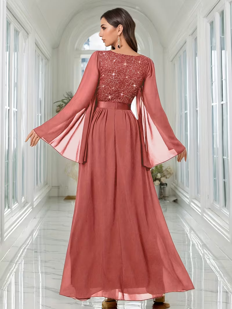 Royal Pearl Sequin Evening Gown