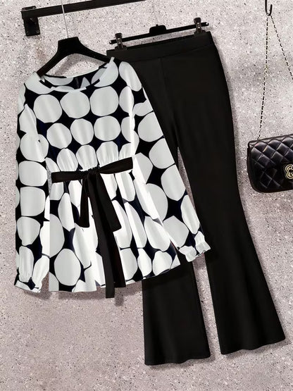 Plus Size Polka Dot Tie-Front 2-Piece Set