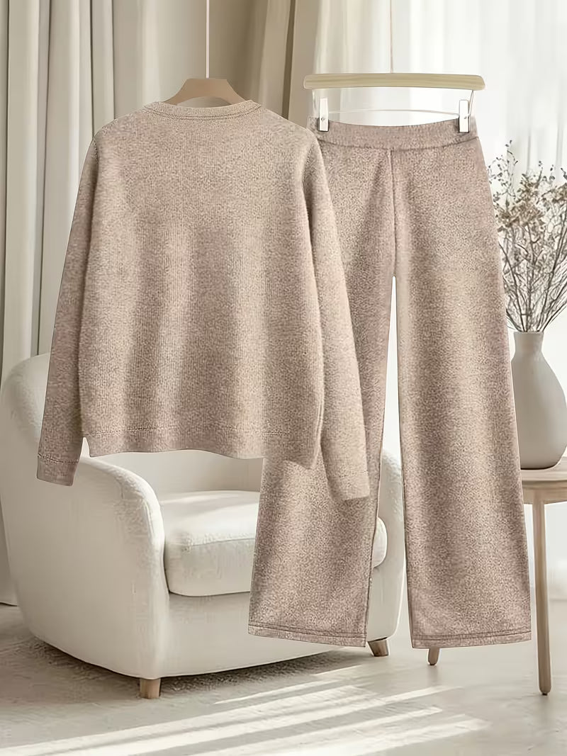 Women’s Casual Full-Sleeve Top & Wide-Leg Pants Set
