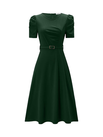 Women's Elegant V-Neck Ruffle Midi Dress with Waist Belt