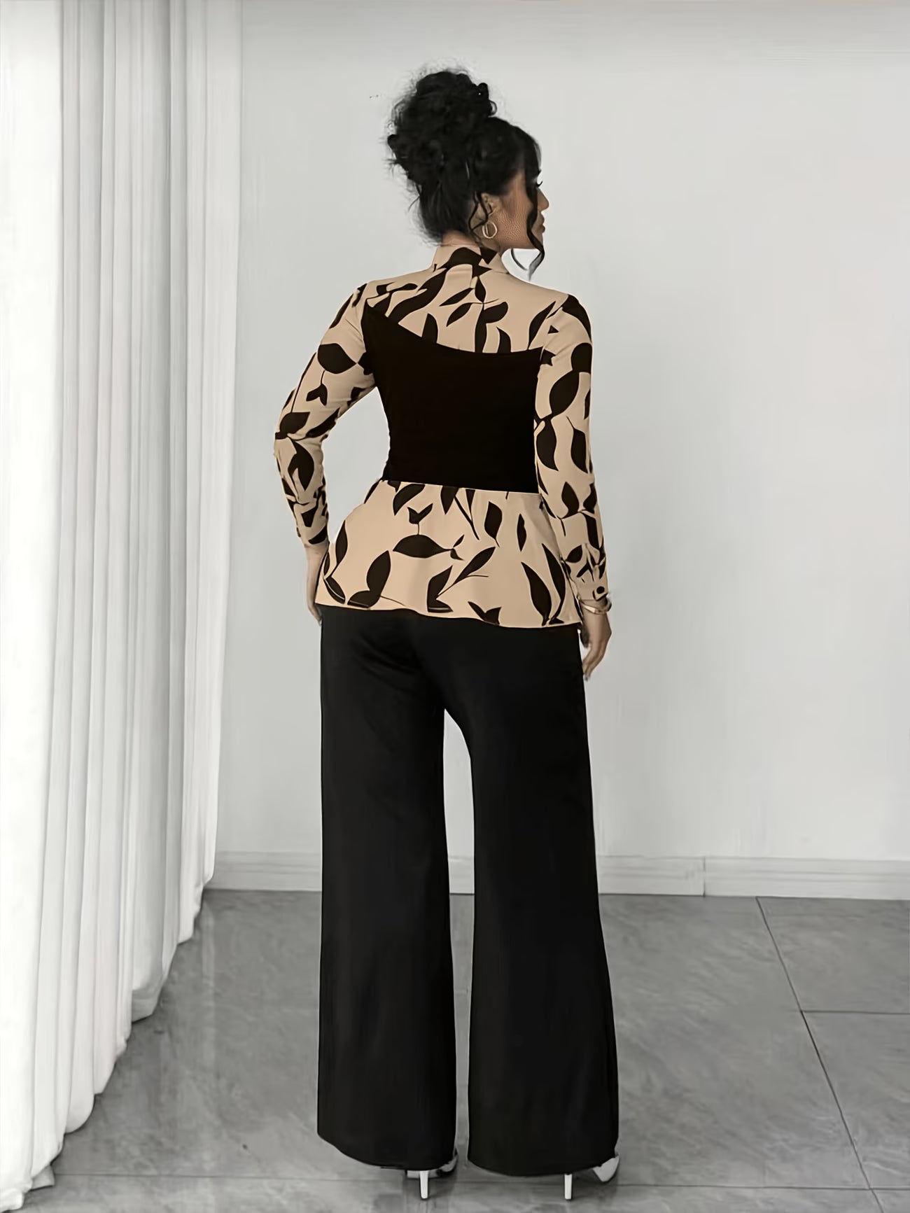 Women's Elegant Long Sleeve Top & Pants Set