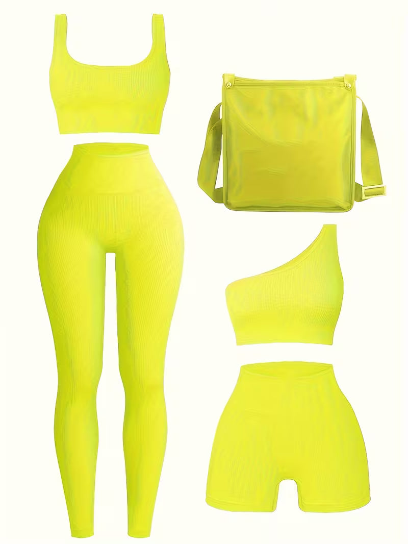 4-Piece Seamless Ribbed Activewear Set