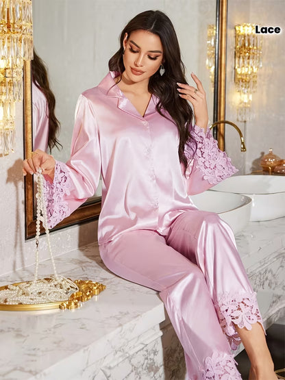 Women's Lace Trim 2-Piece Robe Set | Elegant Luxury Sleepwear