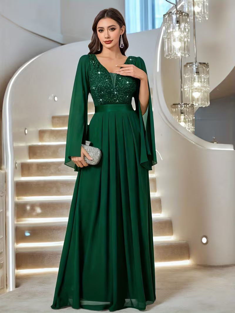 Royal Pearl Sequin Evening Gown