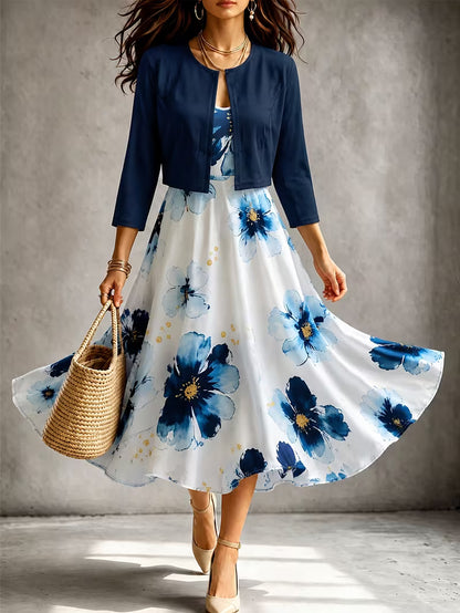 Elegant Bloom Cardigan Dress Set