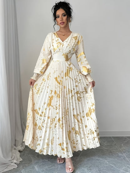 Women’s Floral Printed Pleated Maxi Dress