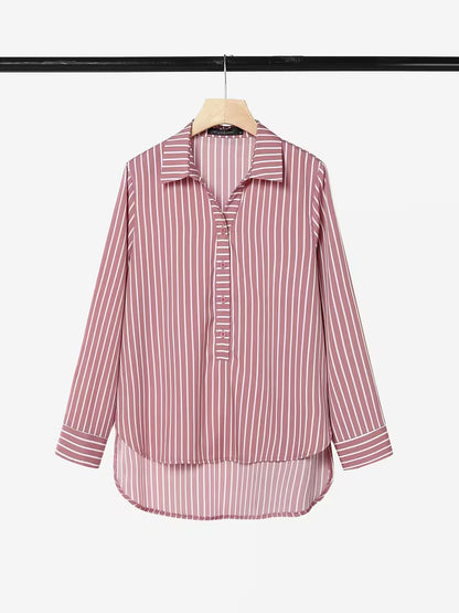 Women's Striped 2-Piece Co-Ord Set | Long Sleeve Shirt & Straight Pants