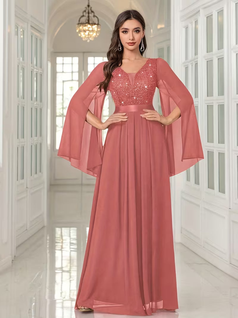 Royal Pearl Sequin Evening Gown