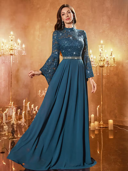 Royal Sequin Lace Evening Gown